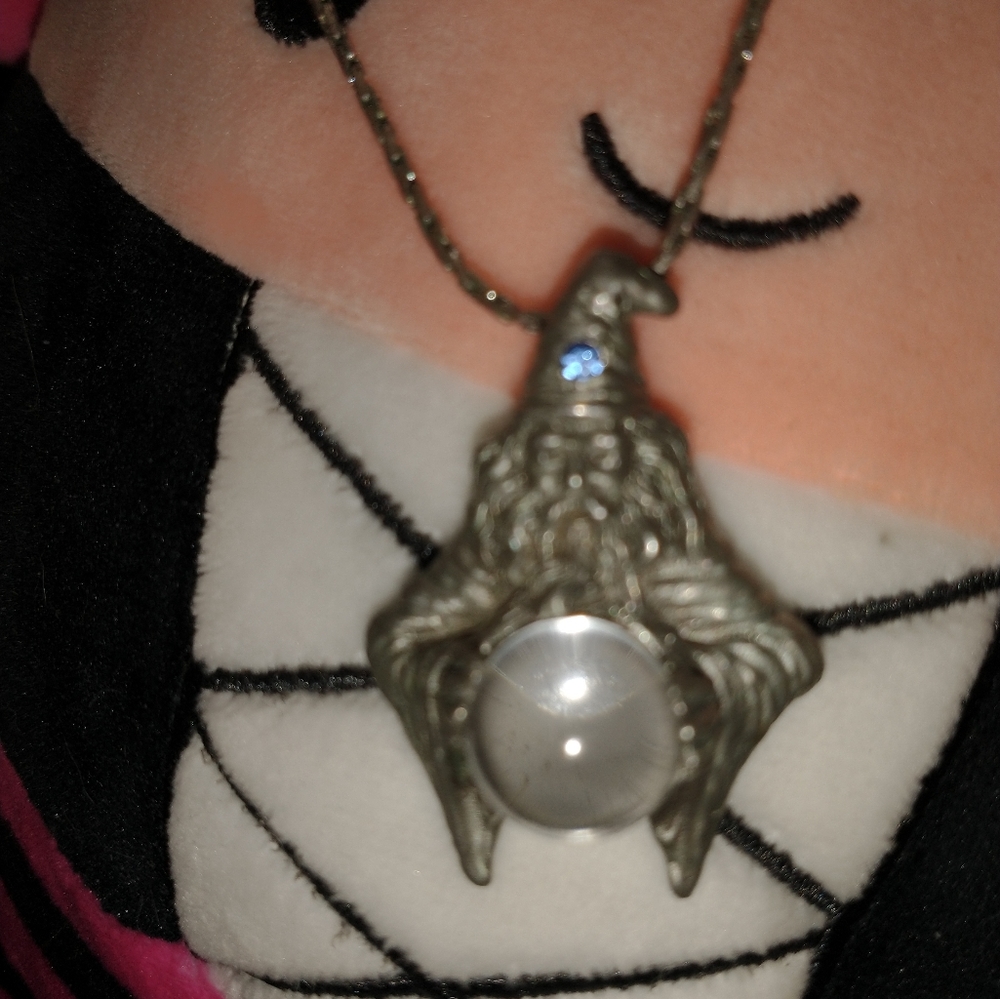 Vintage 925 Silver Chain Necklace Wizard has blue stone & crystal ball 1980 - Picture 3 of 5